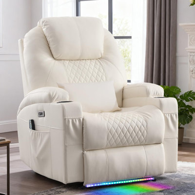Fauteuil inclinable électrique avec massage et chauffage, revêtement en similicuir, éclairage DEL, coussin lombaire et port USB pour le salon