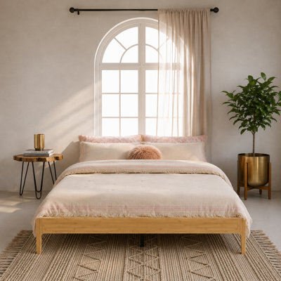 Modern Solid Bamboo Platform Bed Frame with Wood Slat Support, 15 Inch Height, No Box Spring Required