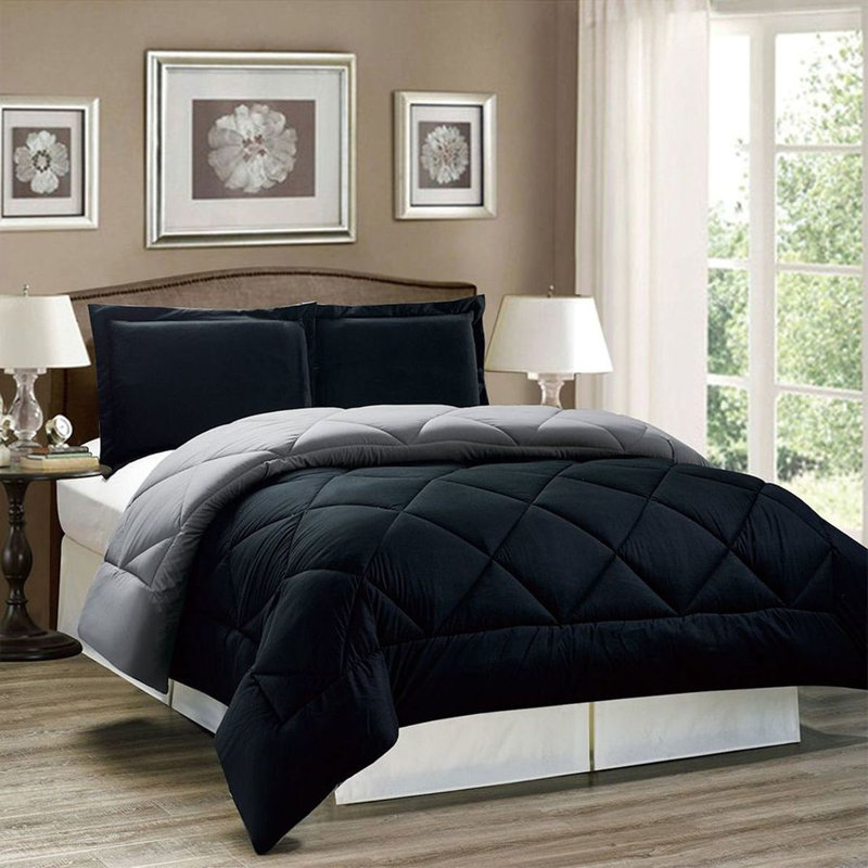 11513 Box Stitch Comforter, Gray, Twin Comforter + 1 Sham