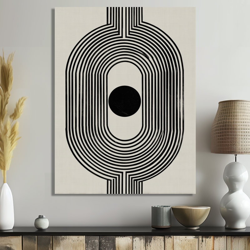 Vortex rétro noir et beige - décoration murale abstraite de style Mid-Century en métal, impression éclectique moderne sur métal