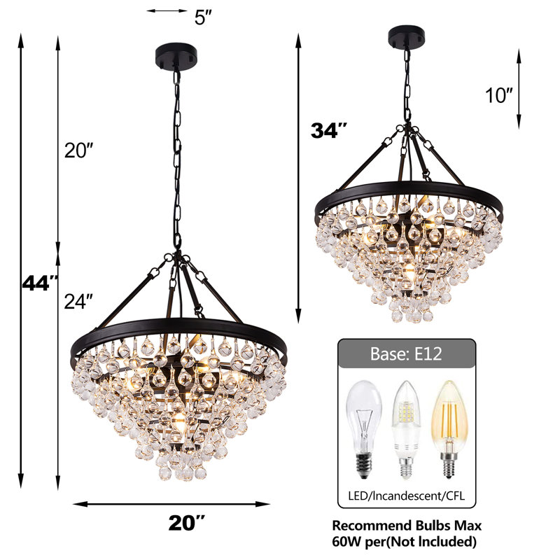 Fokje 9-Light 24" Tiered Black Crystal Chandelier