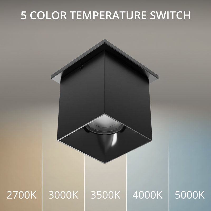 Plafonnier encastré 5 lumières Zoron Square, Noir, H 4,5 po x l 3,63 po x P 3,63 po