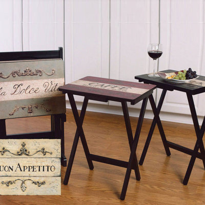 Mikami Cafe Designs TV Tray Set with 4 Trays and 1 Stand