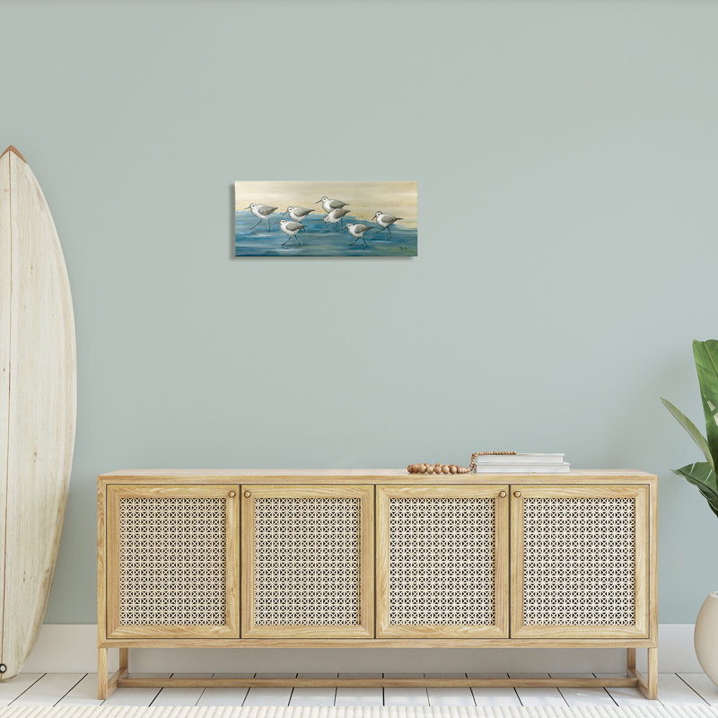 Sandpiper Bird Flock Beach Shoreline Canvas Wall Art by Paul Brent, 10" H x 24" W x 1.5" D