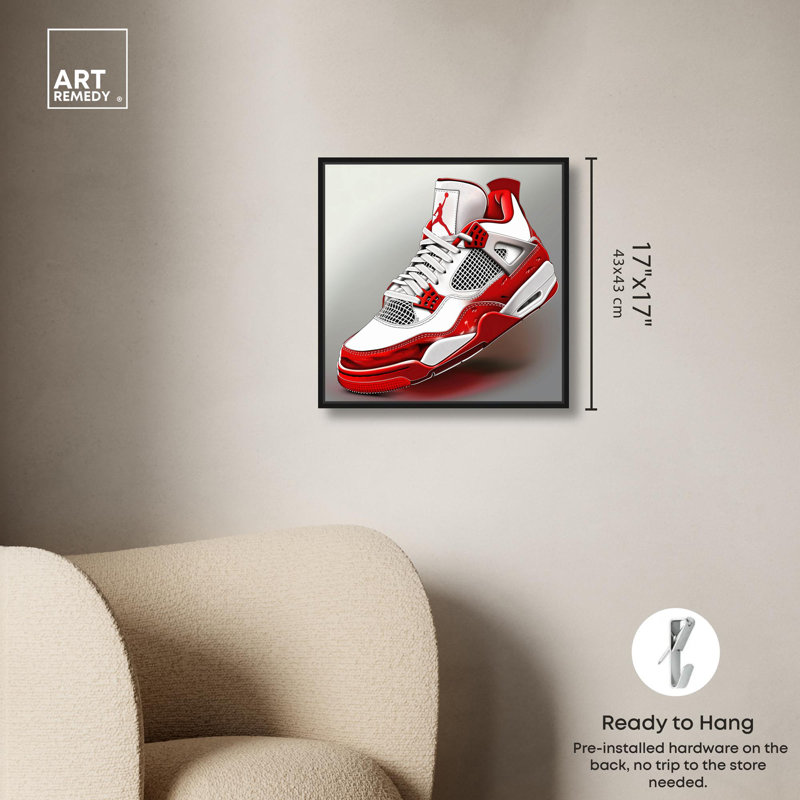 «Sneaker» par Art Remedy, H 17 po x l 17 po, Noir, noir, noir, noir, Reproduction encadrée sans passe-partout