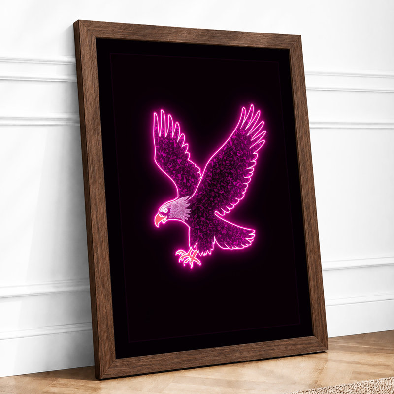 Neon Eagle In Flight Modern - Print, Walnut, A1 - 84.1 x 59.4 cm