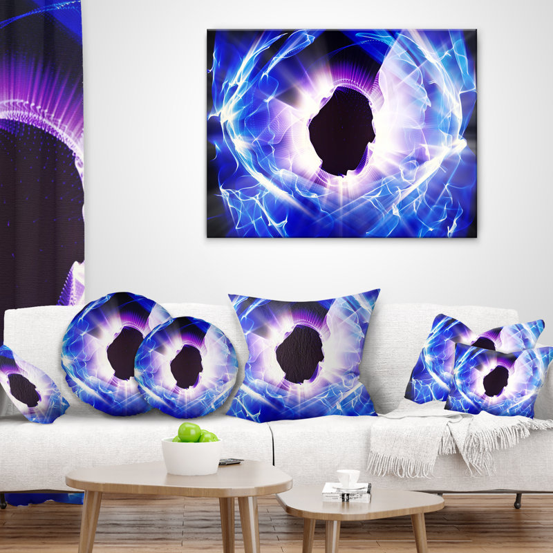 Fractal Light Shine - coussin imprimé abstrait, 16 po x 1 po, Coussin décoratif, Bleu