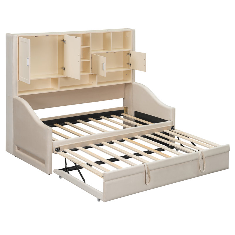 Lit de jour rembourré, lit gigogne escamotable, Beige