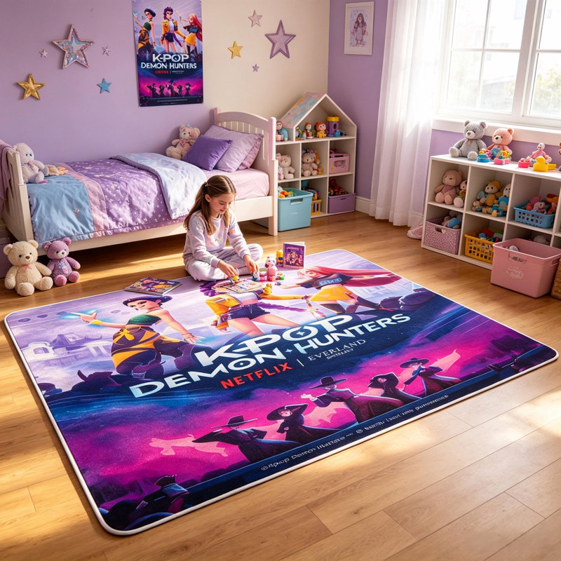 Tapis Kpop Demon Hunters mauve pour les filles, 47 po x 71 po Kpop 