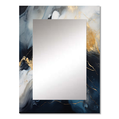 Gold and blue Abstract marble ink I - Marble Mirror, Modern Decorative Wall Mirror, Printed Metal Art