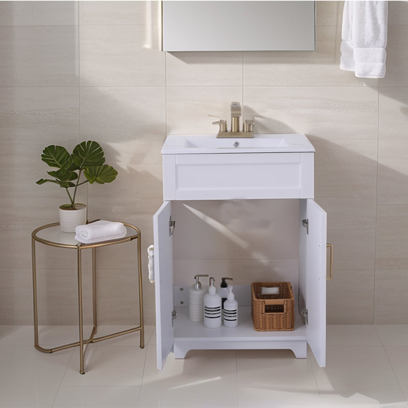 Meuble-lavabo simple autoportant 24 po avec lavabo en céramique 24 po, Blanc
