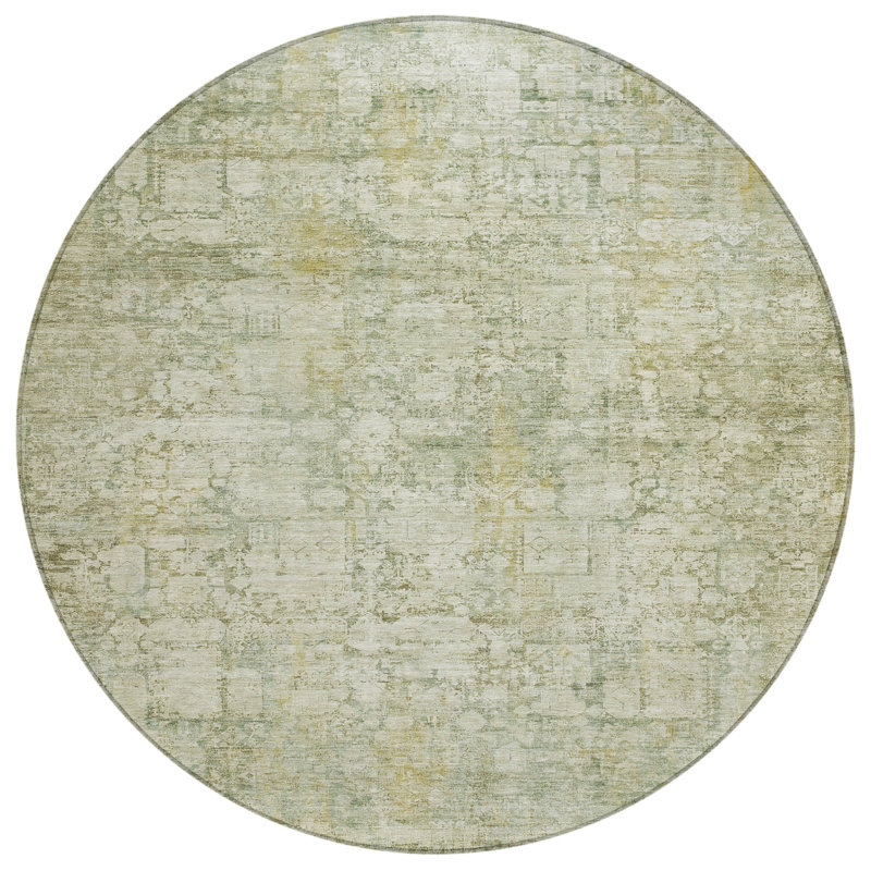 Machine Washable Indoor/Outdoor Xhevrie Beige Rug, Round 8'