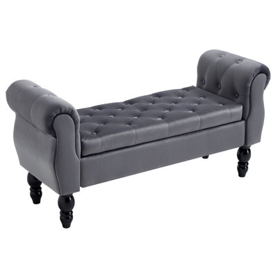 48" Wide Tufted Velvet Storage Bench with Rolled Arms