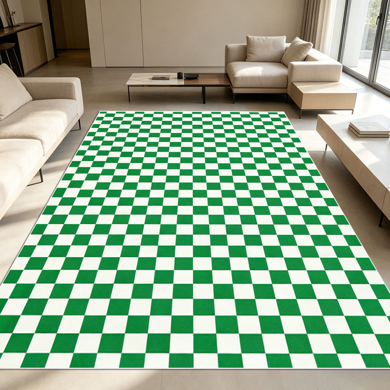 1PC Green and White Checkerboard area rugs for Living Room, Soft and Comfortable, Suitable for all seasons, easy-to-maintain, machine washable Indoor floor mat, Under Table Farmhouse suitable for dining room, bedroom, kitchen, entryway, home office,