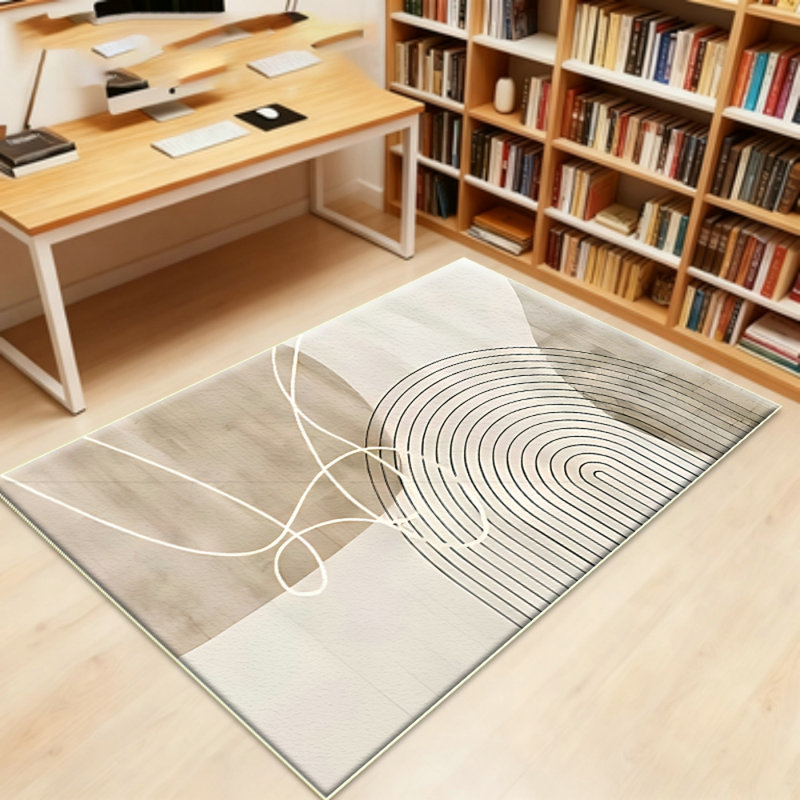 Grand tapis, tapis de chambre à coucher à épissures géométriques modernes, série Rock Wood, salon, salle à manger, garderie, bureau, tapis lavable à la machine, beige