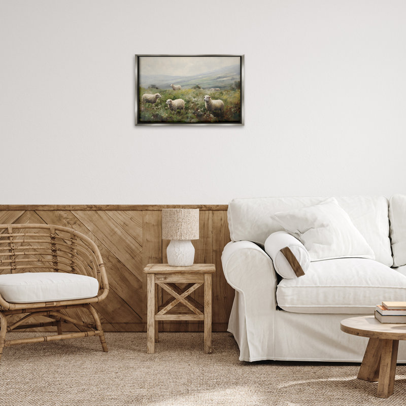 Toile «Misty Sheep Pasture» encadrée par Petal Prints Design, Cadre flottant gris lustré, H 17 po x l 25 po