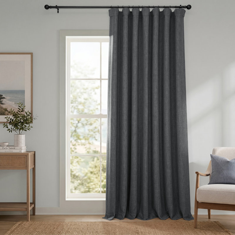 Ottis Faux Linen Room Darkening Curtain Panel, Dark Gravel, 50" W x 84" L
