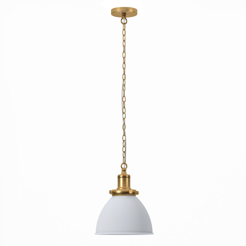 Elodie 1 - Light Brass Dome Pendant, 88" H x 5.13" W x 5.13" D, White