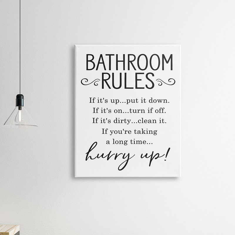 «Minimal Bathroom Rules Sign Hurry up Humor», art textuel, Toile tendue, H 40 po x l 30 po x P 1,5 po