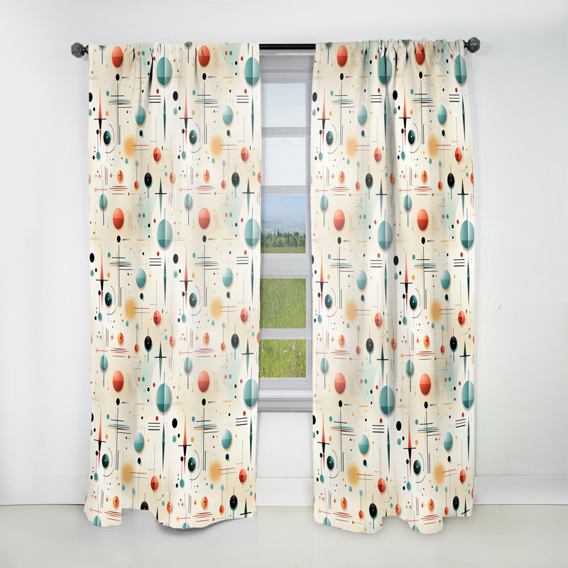 Beige rétro moderne sphère Matrix I - Rideau abstrait - Velours obscurcissant - 1 panneau, L 52 po x L 108 po