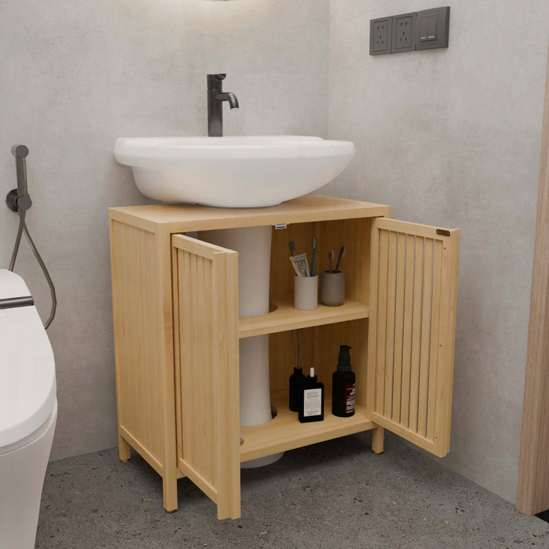 Armoire de lavabo grande capacité en bambou naturel