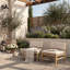 Chaise longue en acacia et coussin beige