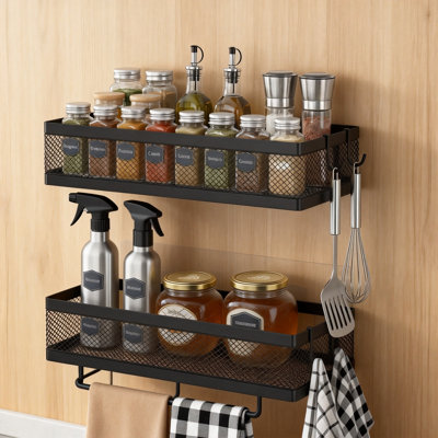 Mesh Shower Caddy Wall Mount, Heavy Duty Adhesive Bathroom Shelf Organizer(Matte Black)
