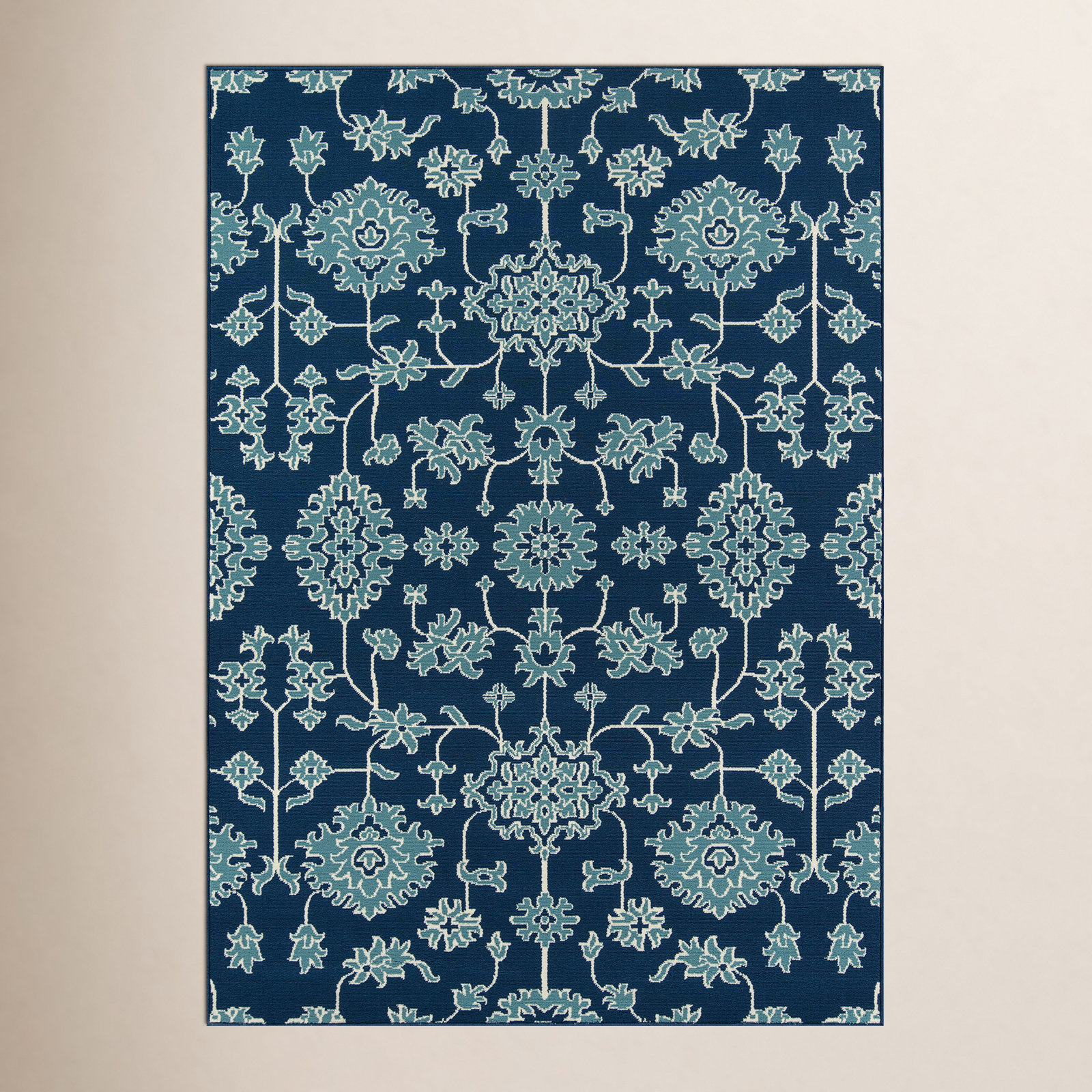 Adrienne Blue Floral Outdoor Rug, Rectangle 1'8" x 3'7"