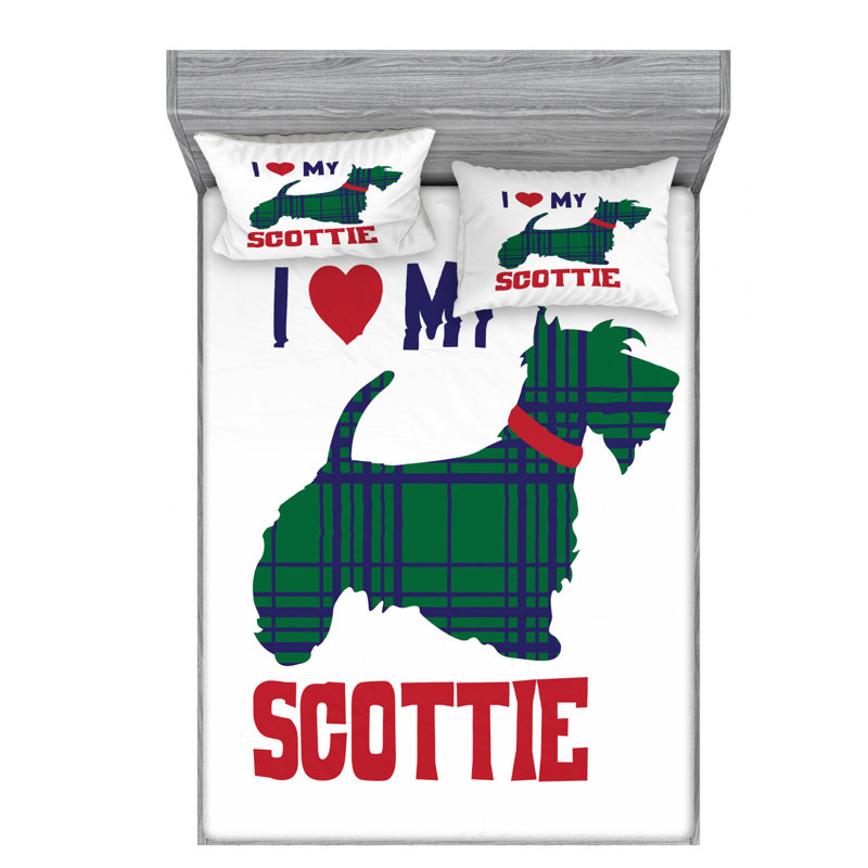Scottie Microfiber Fitted Sheet, Queen Fitted Sheet with 2 Pillowcases