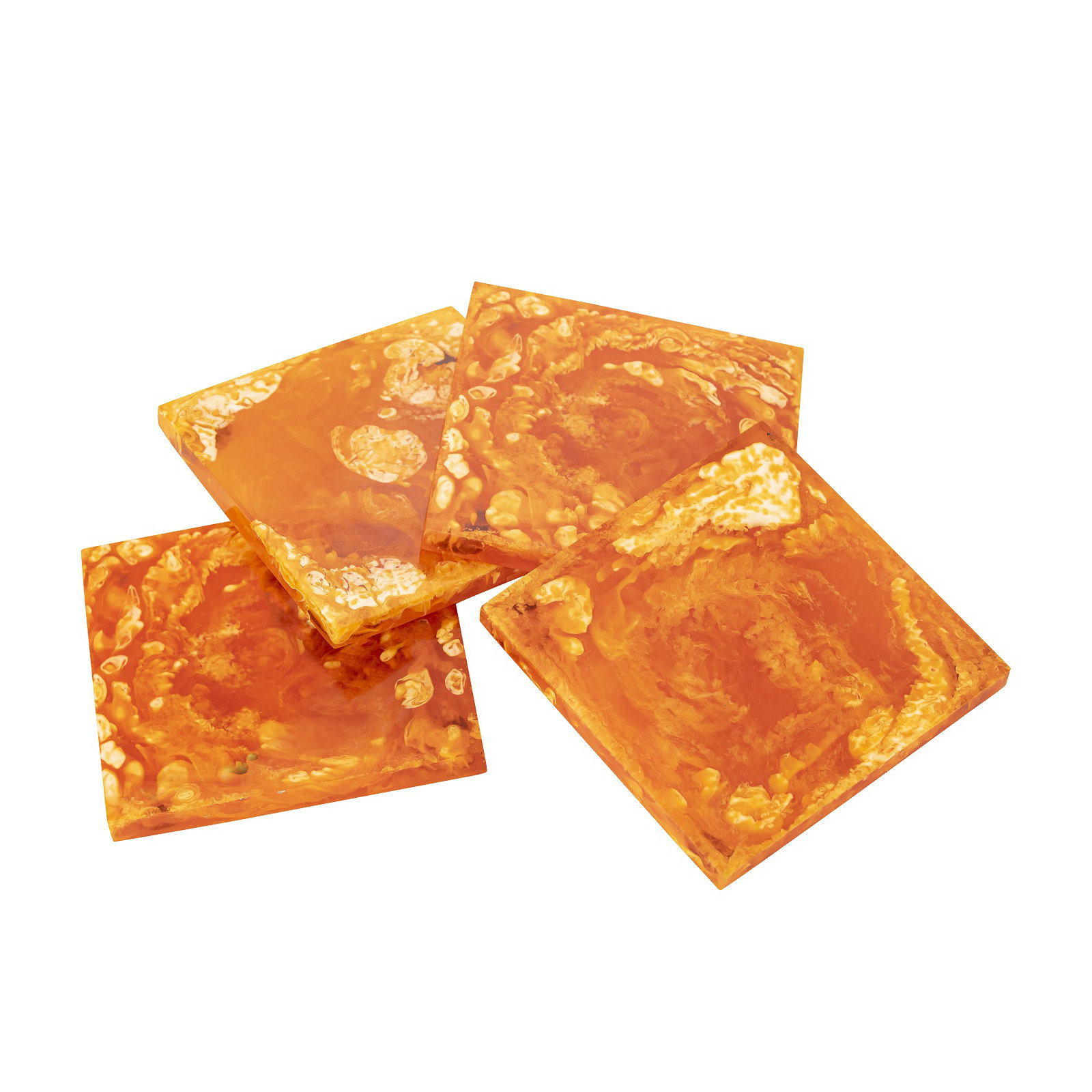 Set Of 4 Square Coasters Resin Dia 3.9", Orange