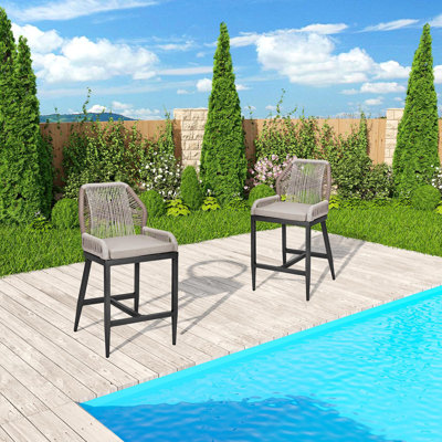 Outdoor Bar Stools Set Of 2, Counter Height Chairs With Back by Bayou Breeze