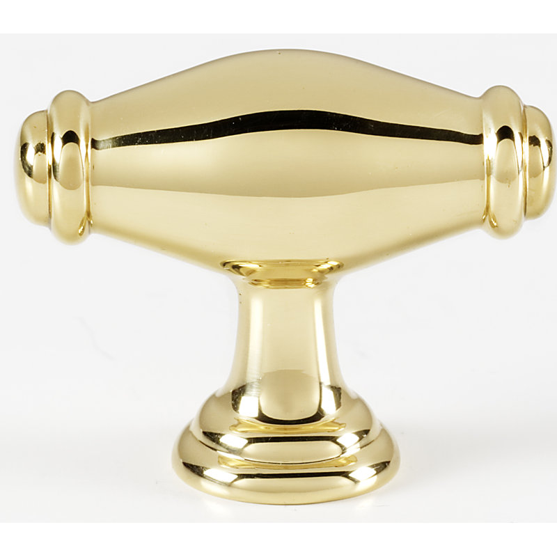 Polished Brass Traditional T-Handle Cabinet Knob with Mounting Hardware