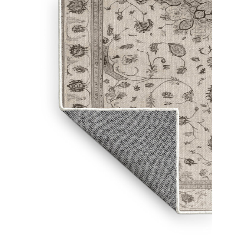 Tapis beige Tabriz lavable à la machine, Carré 7 pi