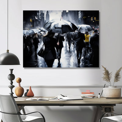 «Umbrella In New York City At Night III - Cityscapes», reproduction d'art métallique