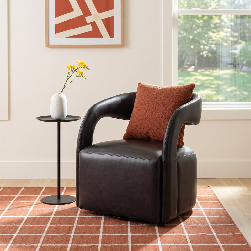 Finton Upholstered Swivel Armchair, Sonoma Black Genuine Leather