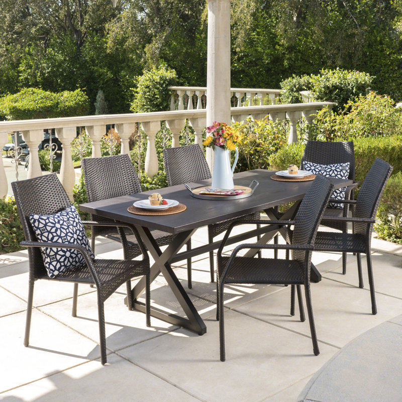Fiarmont 6 - Person Wicker Patio Dining Set with Rectangular Table