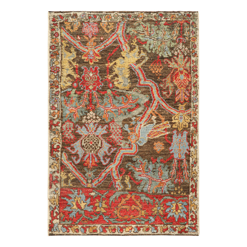 Burano Hand Knotted Wool Floral Area Rug, Rectangle 5' x 7'