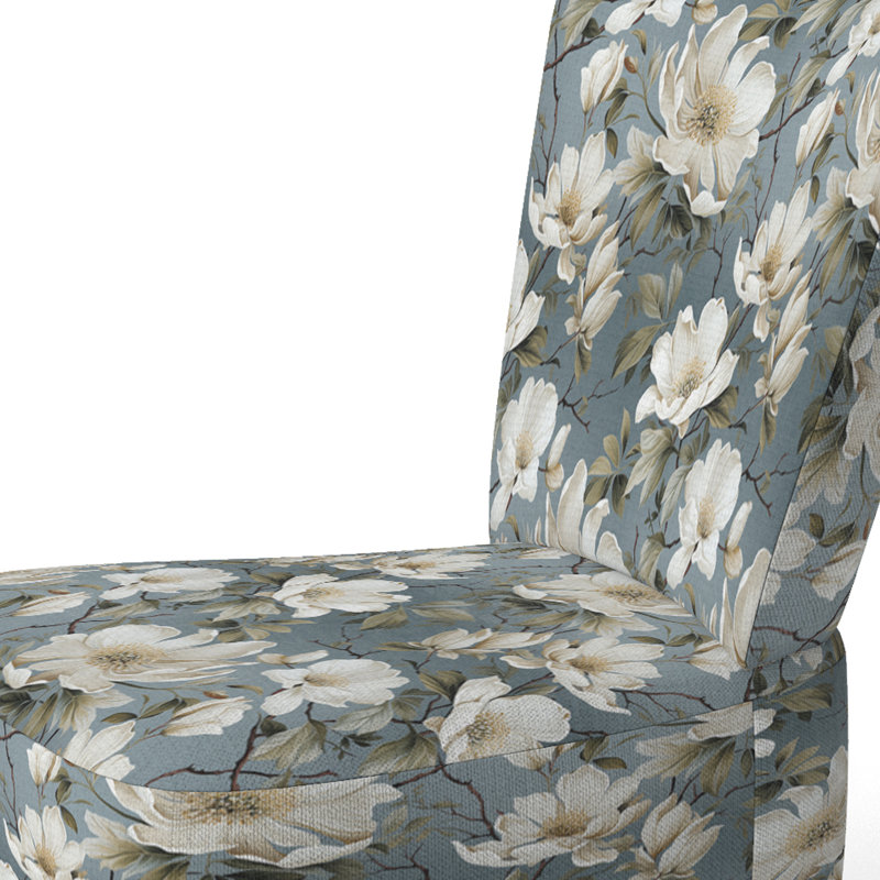 Chaise d'appoint rembourrée Cottage A, Orchidée en fleurs grise et blanche