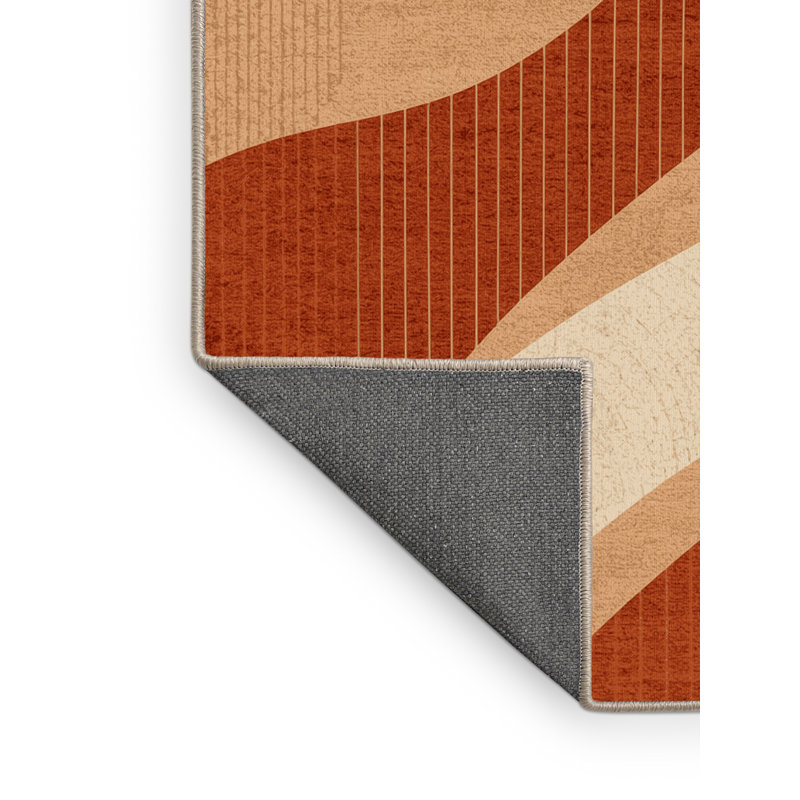 Tapis moelleux moelleux à motif abstrait bohème brun et beige, Rond 6 pi