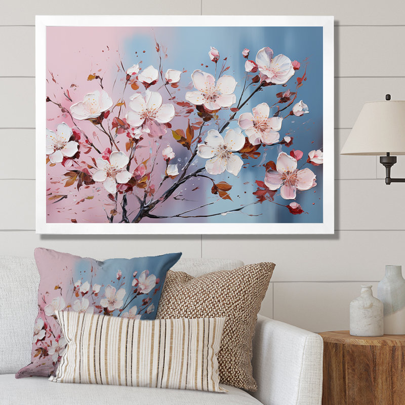 Fleur de pommier II sur toile, Cadre simple blanc, H 16 po x l 32 po x P 0,5 po