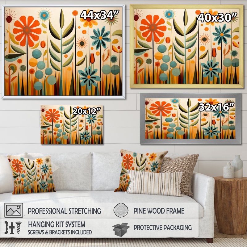 «Red Mid Century Mod Nature - Abstract Midcentury», reproduction d'art sur toile, Cadre photo unique, H 24 po x l 32 po, Doré