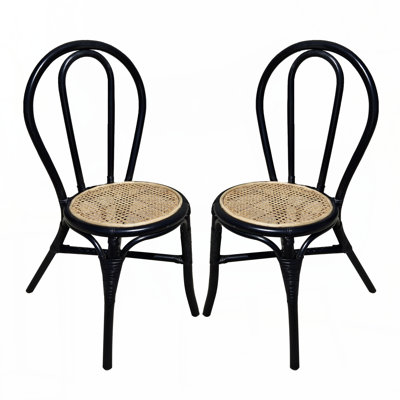 Set of 2, 15.5x20.5x35.5" Black Rattan Dining Chair