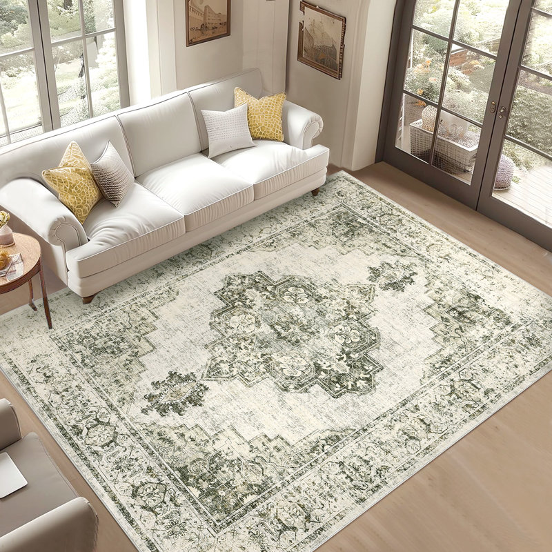 Oriental Machine Washable Non-Slip Non-Shedding Area Rugs for Living Room, Stain Resistant Thin Foldable Floor Cover for Nursery Dining Room