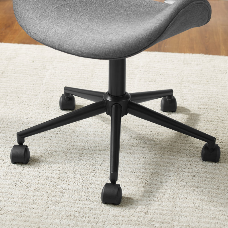 Oliver Linen / Faux Leather Upholstered Swivel & Adjustable-Height Task Chair with Wooden Back & Chrome / Black Metal Base