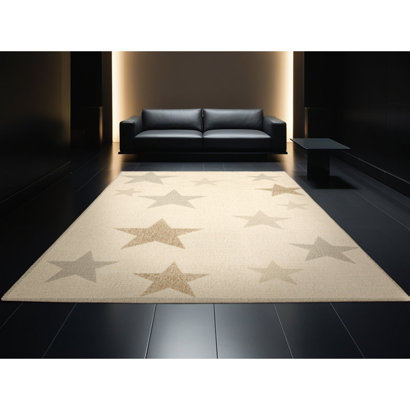Machine Washable Hartsdale July 4Th Modern & Contemporary Abstract Rug in Beige – Beige Binding, 7x10