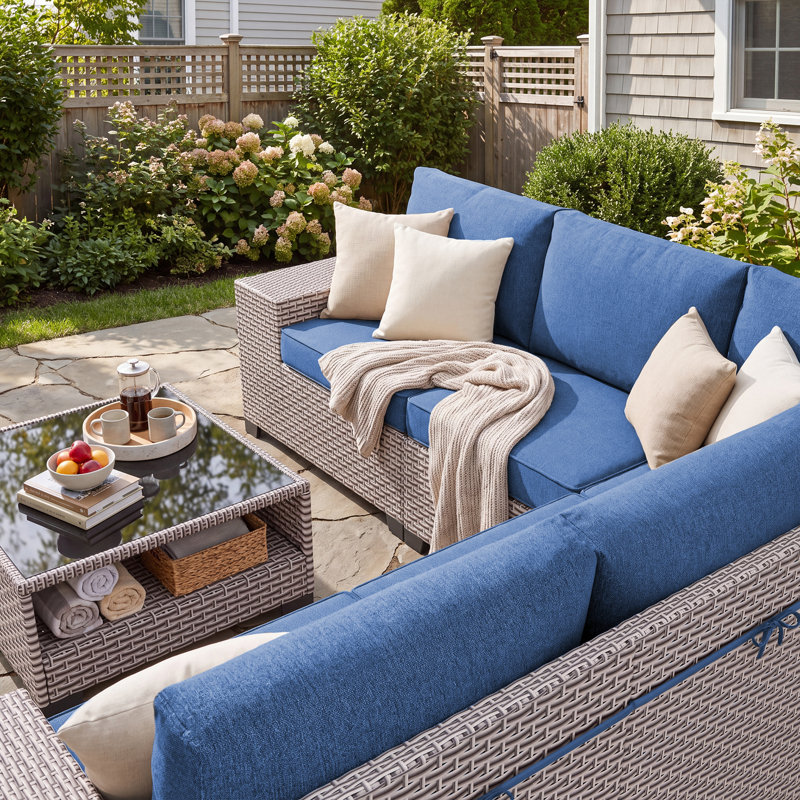Ensemble de conversation pour l'extérieur avec rangement, ensembles de mobilier de patio en osier 7 pièces, ensemble de conversation modulaire pour 5 personnes avec coussins, mobilier d'extérieur et de patio, noir