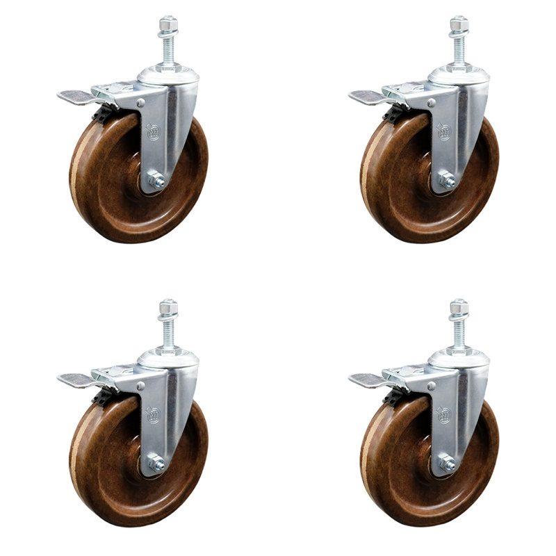 Ensemble de roulettes à tige pivotantes à haute température de 5 pouces, 3/8 pouce avec frein de verrouillage total