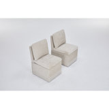 Modern Linen Upholstered Armless Dining Chair Set With Casters And Storage - Set Of 2, Beige
