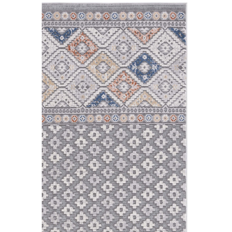 Tapis en polypropylène / polyester tissé à la machine Aros gris / bleu rouille, Tapis de couloir 2 pi 2 po x 8 pi