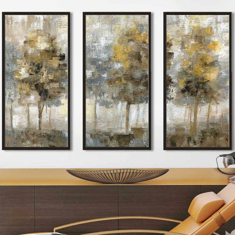 "Linen Trees" par Nan, impression sur toile flottante 3 pièces, H 33,5 po x l 52,5 po x P 2 po